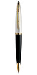 Waterman carène deluxe stylo bille  noir brillant et plaqué argent  recharge bleue pointe moyenne  coffret cadeau