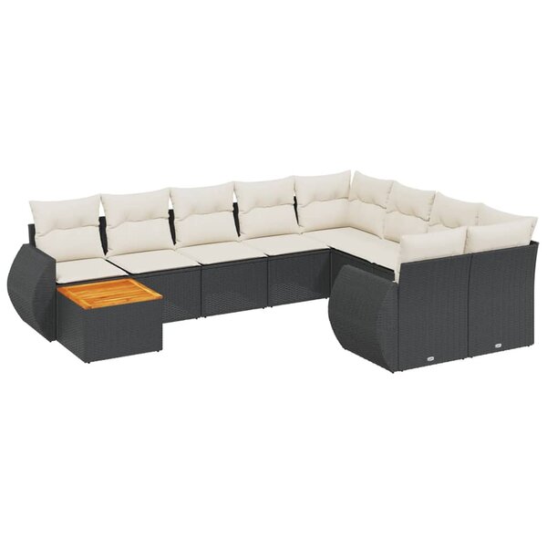 vidaXL Salon de jardin 10 Pièces avec coussins noir résine tressée