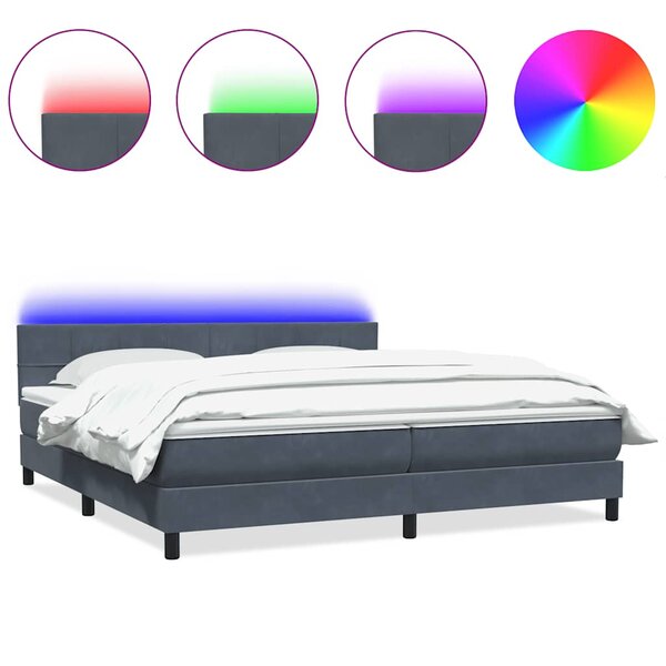vidaXL Sommier à lattes de lit et matelas et LED gris foncé 180x210cm velours