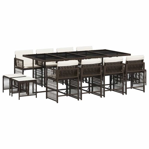 vidaXL Ensemble à manger de jardin avec coussins 13 Pièces marron rotin