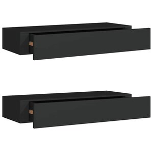 vidaXL Étagères à tiroirs murales 2 Pièces Noir 60x23 5x10 cm MDF