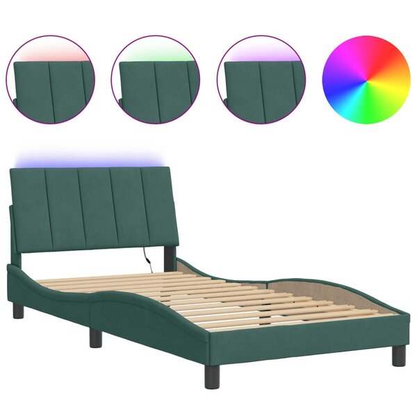 vidaXL Cadre de lit avec LED sans matelas vert foncé 100x200cm velours
