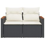 vidaXL Canapé de jardin avec coussins 2 places noir résine tressée