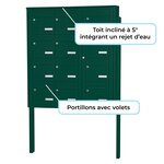 Bloc collectif Leabox  3x4  grade 3  simple face  extérieur  fixation sur pieds à sceller  vert mousse ral 6005 finition brillante