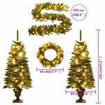 vidaXL Arbres de Noël artificiels 2 Pièces et couronne  guirlande et LED