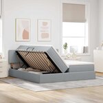 vidaXL Lit de rangement LED avec matelas Gris clair 200 x 200 cm Tissu
