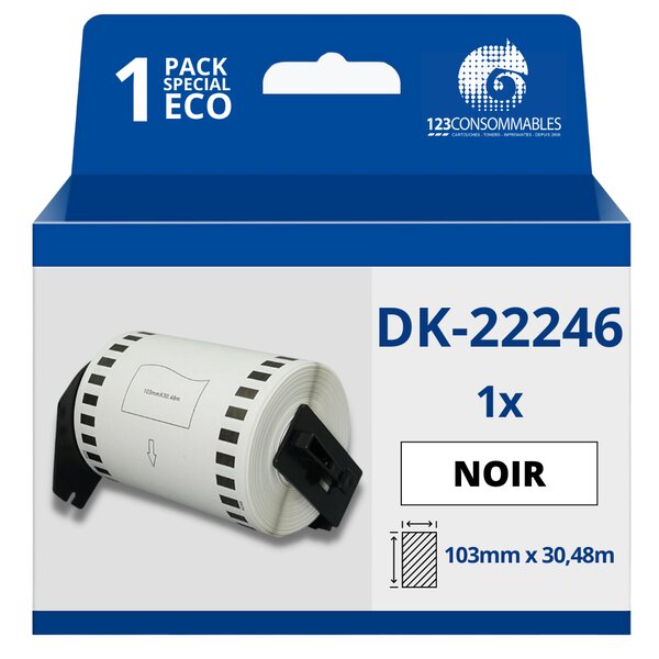 Étiquettes compatibles Brother DK22246 -Largeur 103 mm x 30 48 mètres - Texte noir sur fond blanc