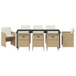 Ensemble de Salle à Manger de Jardin de 9 Pièces avec Coussins Beige Poly Rattan