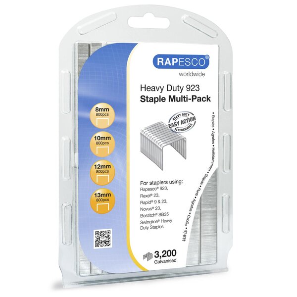 Boite de 3200 Agrafes mélangées Type 923 8-10-12 et 13 mm  800 de chaque RAPESCO
