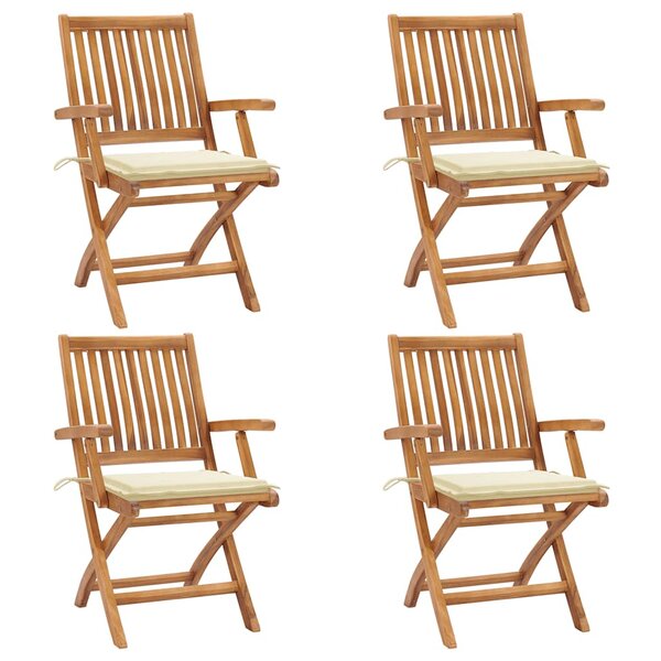 vidaXL Chaises pliables de jardin avec coussins lot de 4 Teck solide