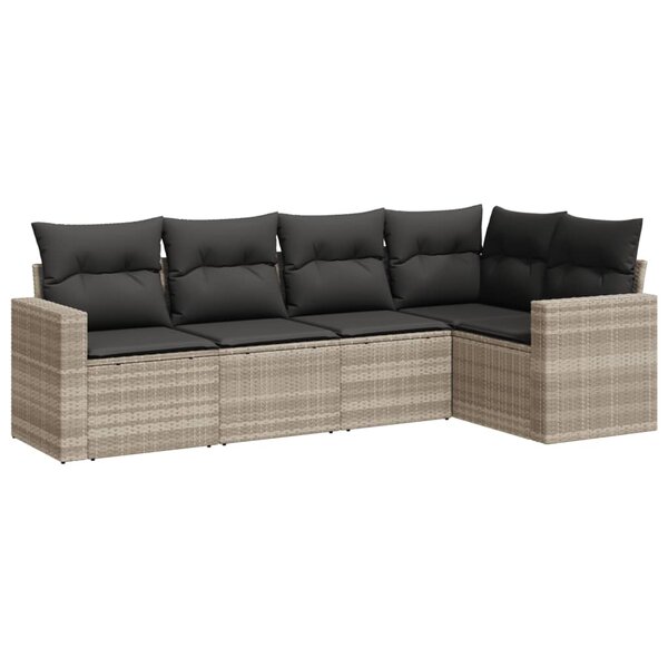 vidaXL Salon de jardin 5 Pièces avec coussins gris clair résine tressée