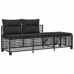 vidaXL Salon de jardin d'angle 3 Pièces avec coussins noir résine tressée