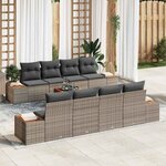 vidaXL Ensemble de canapé de jardin avec coussin 9 Pièces Gris Poly rotin