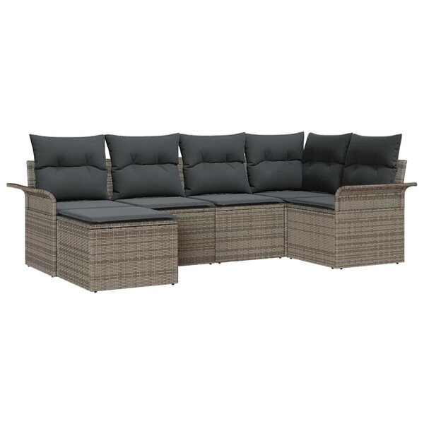 vidaXL Ensemble de canapé de jardin avec coussin 6 Pièces Gris Poly rotin