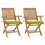 vidaXL Chaises de jardin lot de 2 avec coussins vert vif Bois de teck