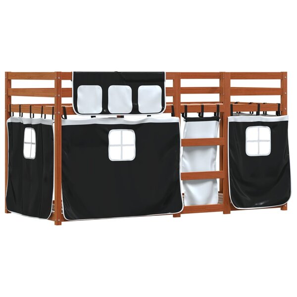 vidaXL Lit superposé avec rideaux blanc/noir 90x190 cm bois pin massif