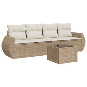 vidaXL Salon de jardin avec coussins 5 Pièces beige résine tressée