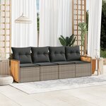 vidaXL Salon de jardin 4 Pièces avec coussins gris résine tressée
