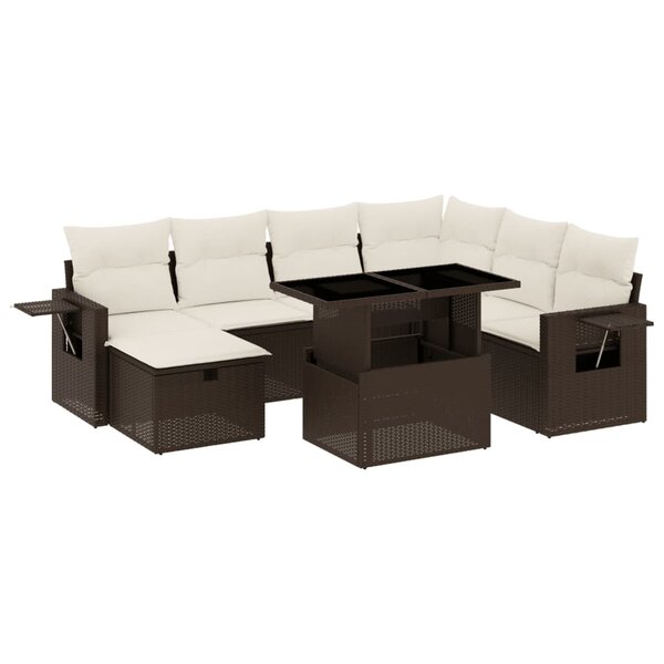 vidaXL Salon de jardin 8 Pièces avec coussins marron résine tressée