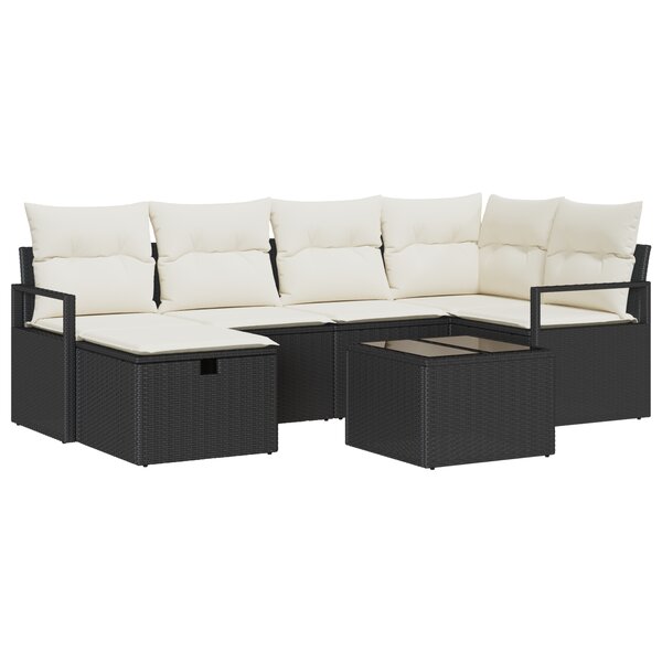 vidaXL Ensemble de Canapés de Jardin 7 Pièces avec Coussins Noir Poly Rotin