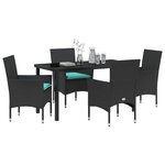 vidaXL Ensemble table et chaises avec coussin 5 Pièces Noir Rotin PE