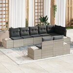 vidaXL Ensemble de Canapés de Jardin 8 Pièces avec Coussins Gris Clair Poly Rattan