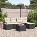 Ensemble de Canapé de Jardin 6 Pièces avec Coussins Noir en Rattan Poly