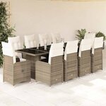 vidaXL Ensemble de bistro de jardin 11 Pièces coussins beige poly rotin