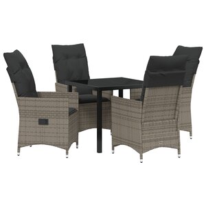 vidaXL Ensemble de salle à manger de jardin 5 pièces avec coussins gris en poly rattan