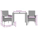 vidaXL Ensemble à manger de jardin et coussins 3 Pièces gris rotin acacia