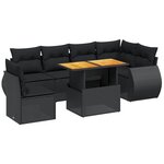 vidaXL Salon de jardin 7 Pièces avec coussins noir résine tressée