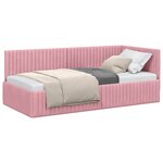 vidaXL Cadre de lit d'angle Rose 90 cm x 200 cm Velours