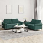 vidaXL Ensemble de canapés 2 Pièces avec coussins Vert foncé Velours
