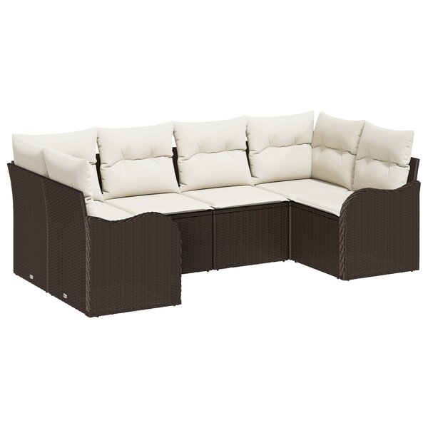 Ensemble de Canapé de Jardin 6 Pièces avec Coussins Marron Rattan Poly