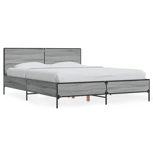 vidaXL Cadre de lit sonoma gris 140x190 cm bois d'ingénierie et métal