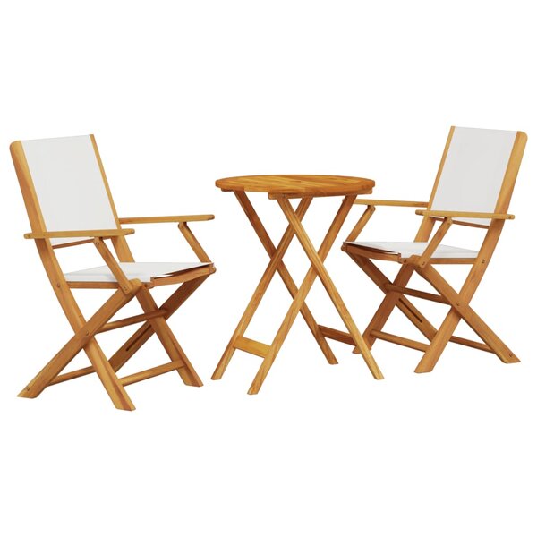 vidaXL Ensemble de bistro 3 Pièces blanc crème tissu et bois massif