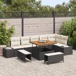 Ensemble de canapé de jardin 9 pièces avec coussins Noir Poly Rattan Acacia