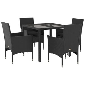 vidaXL Ensemble à manger de jardin et coussins 5 Pièces noir rotin verre