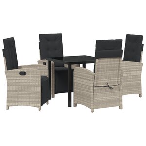 Ensemble de salle à manger de jardin vidaXL 5 pièces avec coussins Gris clair en poly rattan