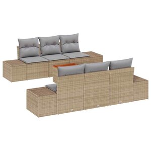 vidaXL Ensemble de canapé de jardin 7 Pièces Beige Poly rotin