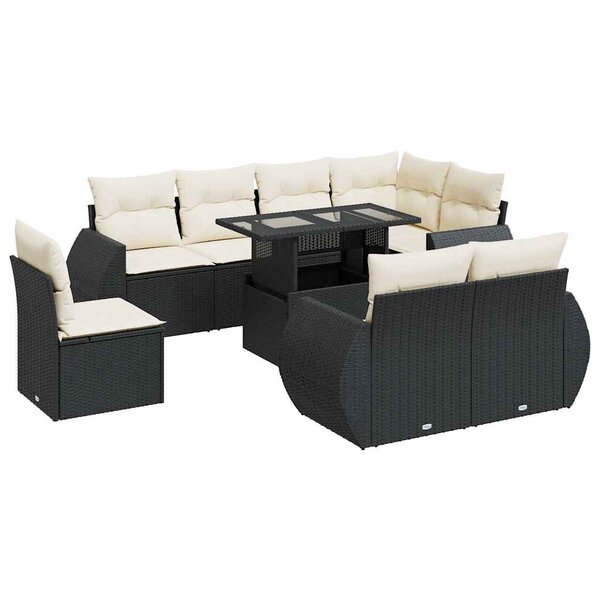 vidaXL Salon de jardin 9 Pièces avec coussins noir résine tressée