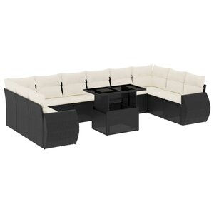 vidaXL Salon de jardin 11 Pièces avec coussins noir résine tressée