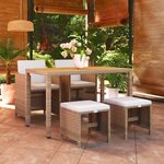 vidaXL Meubles à dîner de jardin et coussins 5 Pièces Poly rotin Beige