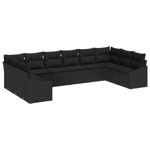 vidaXL Ensemble de canapé de jardin 10 pièces avec coussins Rattan Poly Noir