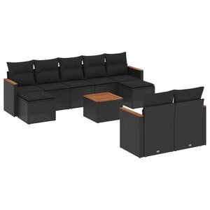 vidaXL Salon de jardin 10 Pièces avec coussins noir résine tressée