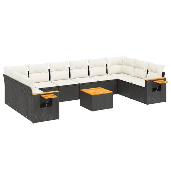 vidaXL Salon de jardin 11 Pièces avec coussins noir résine tressée