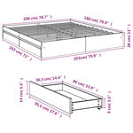 vidaXL Cadre de lit avec tiroirs sans matelas gris béton 180x200 cm