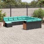 vidaXL Salon de jardin avec coussins 12 Pièces noir résine tressée