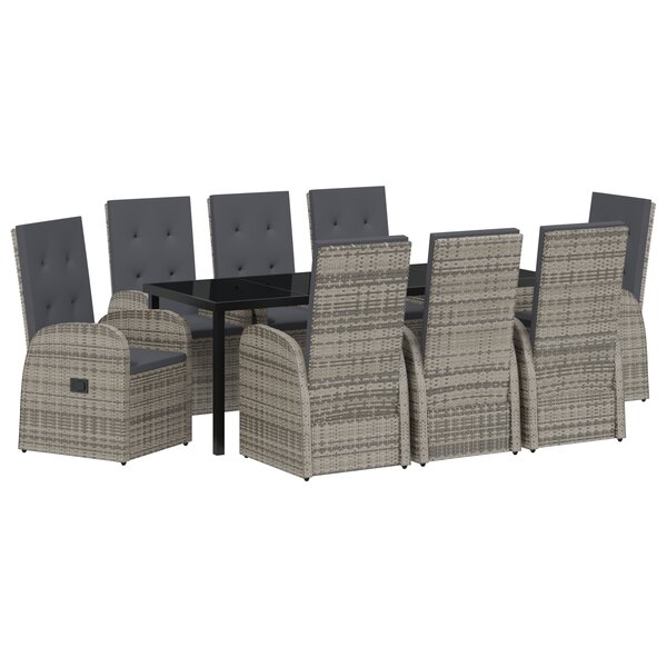 vidaXL Ensemble de salle à manger de jardin 9 pièces avec coussins Rattan PE gris