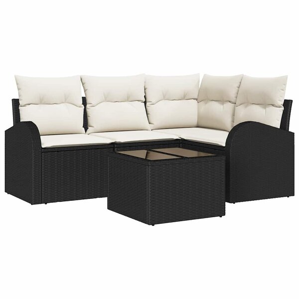 vidaXL Ensemble de canapé de jardin avec coussin 5 Pièces Noir Poly rotin